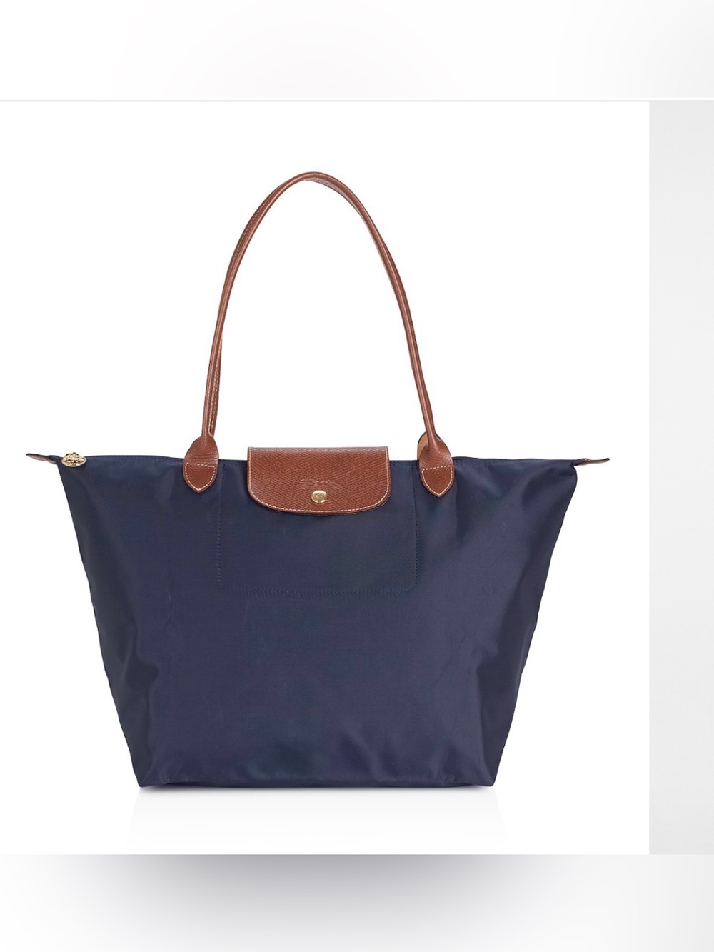 Long Champ Le Pliage Original LG Nylon Shoulder Tote Bag. Navy/Gold.